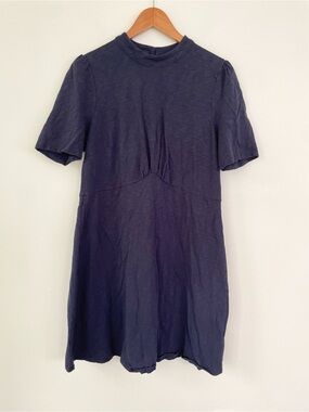 Boden Mock Neck Jersey Mini Dress Navy Blue Short Sleeve 14R Empire Waist